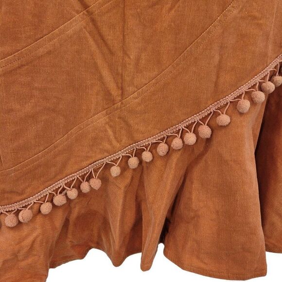 Nikki Collection Skirt M Burnt Orange Maxi Retro 70s Corduroy Ruffle Pom Pom - Picture 2 of 10